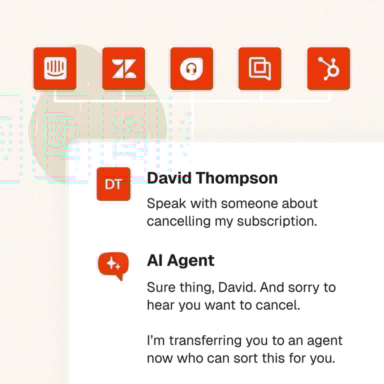 My AskAI example conversation showing AI agent response and helpdesk integrations