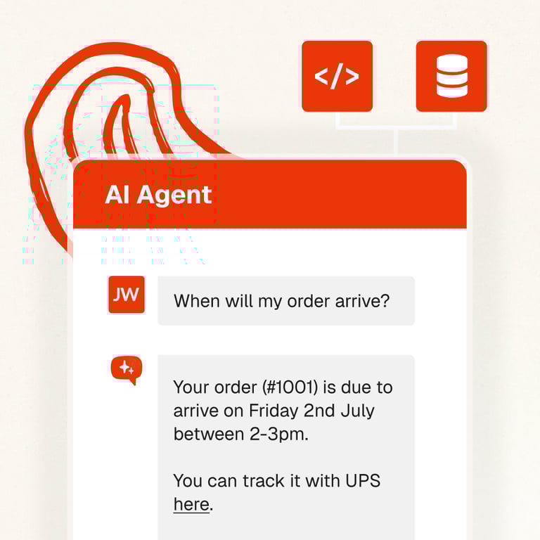 My AskAI example showing order status question answered with a personalized response