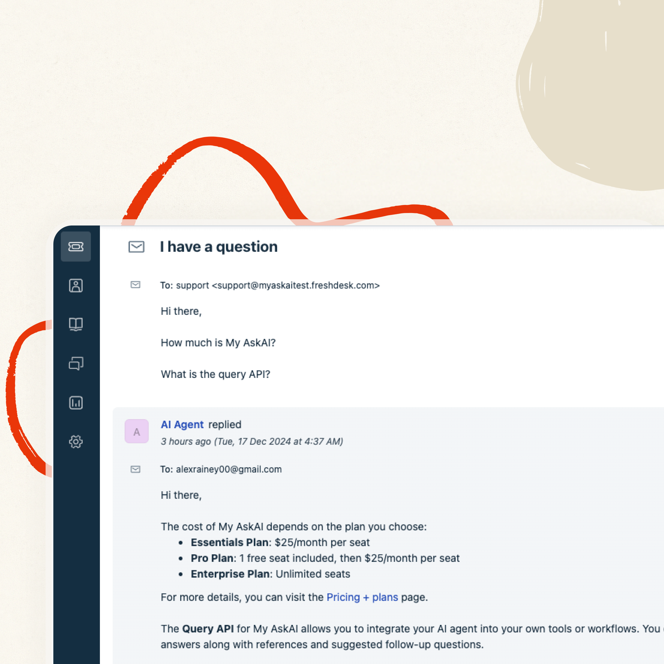 AI agent within Freshdesk for customer support