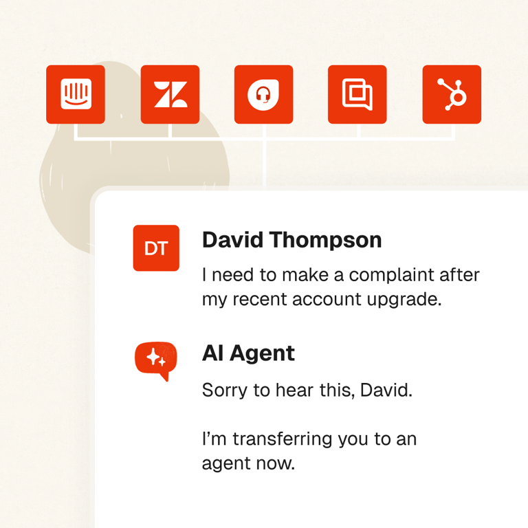 Integrate and connect your AI agent with Intercom, Zendesk, etc.
