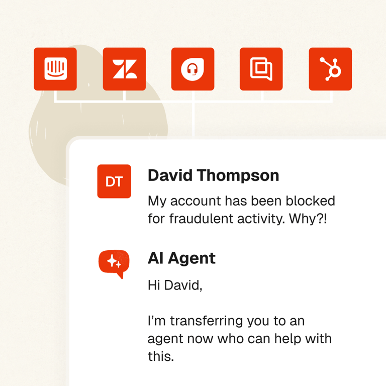 Integrate and connect your AI agent with Intercom, Zendesk, etc.