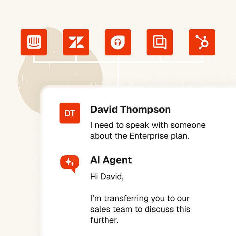 Integrate and connect your AI agent with Intercom, Zendesk, etc.