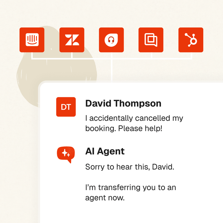 Integrate and connect your AI agent with Intercom, Zendesk, etc.