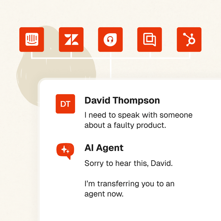 Integrate and connect your AI agent with Intercom, Zendesk, etc.