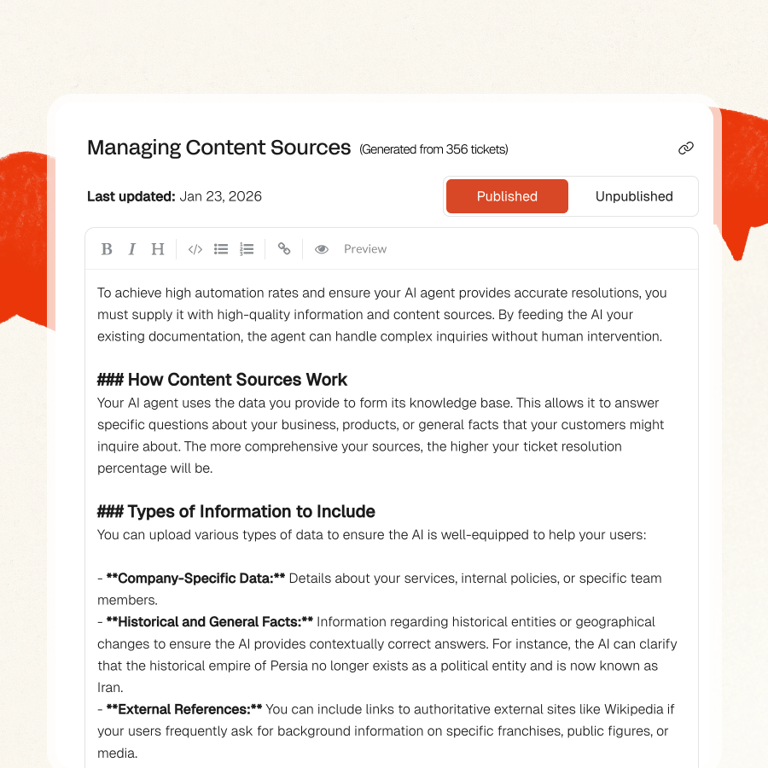AI generates ready-to-use knowledge articles from your agent responses
