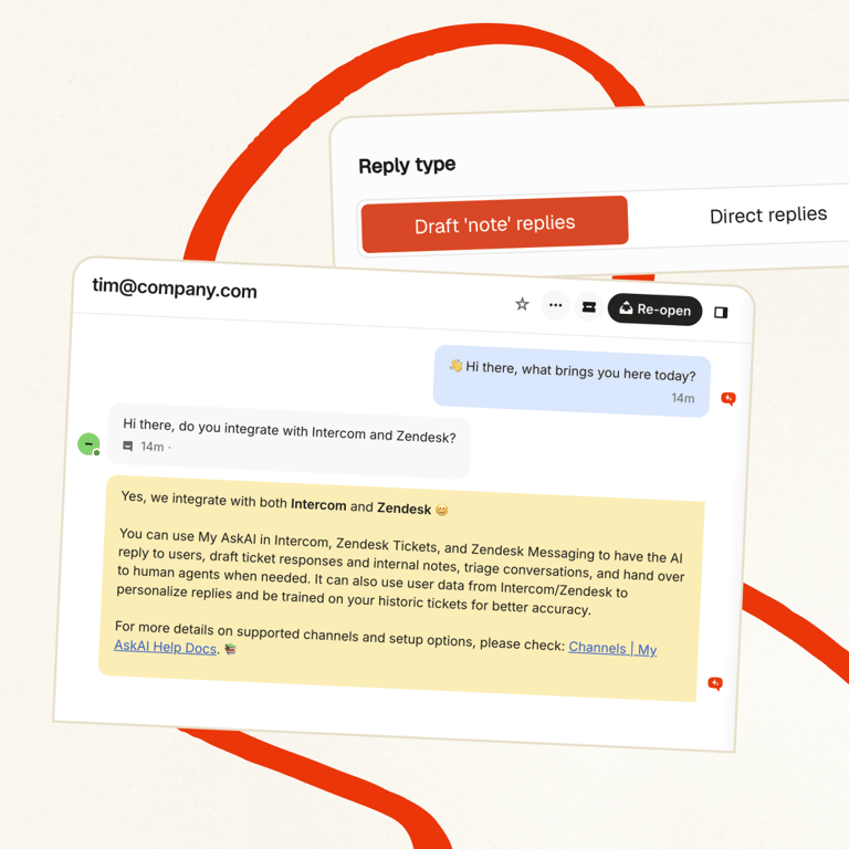 Your AI agent replies right inside your helpdesk on email, chat, and social channels