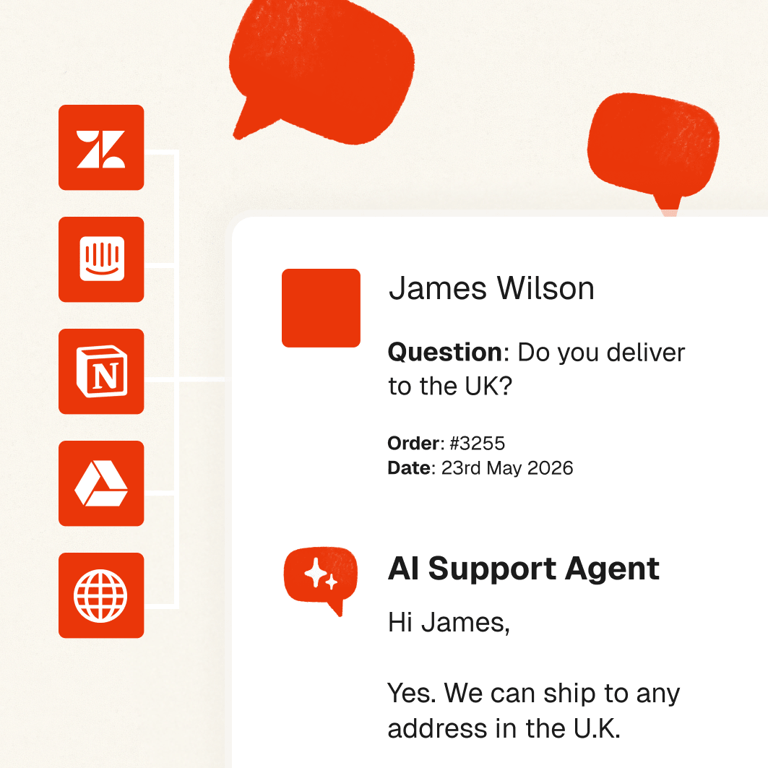 Branded form replies powered by your knowledge, products, and past tickets